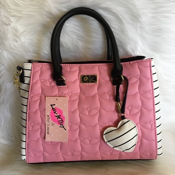 Betsey Johnson Handbags - Betsey satchel pink Cat quilted stripe bag tote